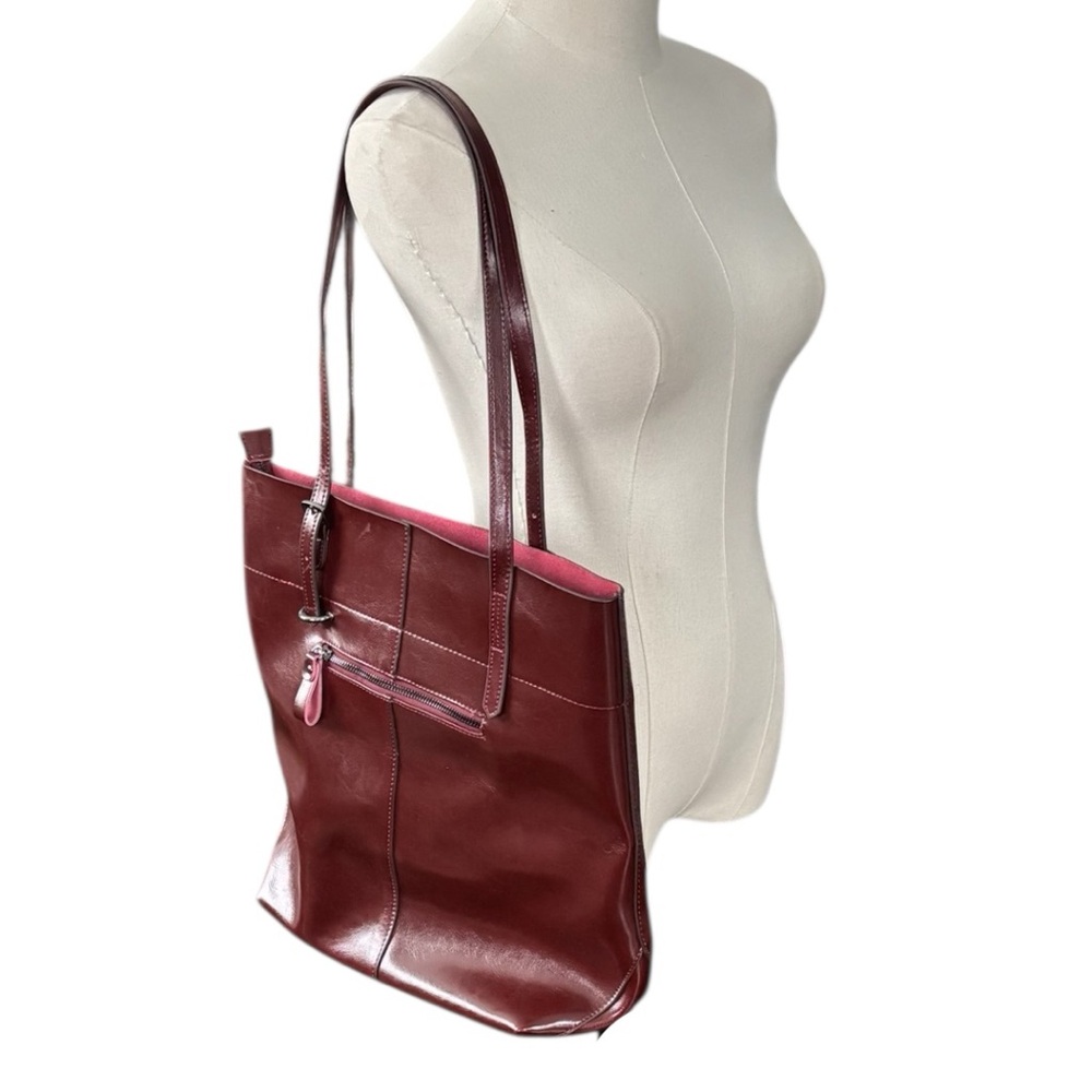 Kattee Deep Red Leather shoulder bag tote organizer  | 12”X 13”